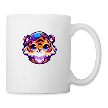 Tête de Jeune Tigre mignon avec casquette - Mug blanc - blanc - Droite