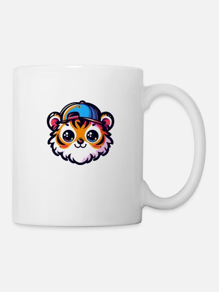 Kawaii Tigerkopf mit Kappe - Tasse - Weiß