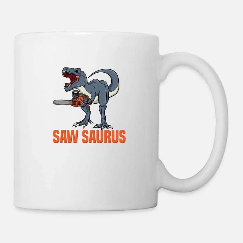 Saw Saurus Dino mit Kettensäge Fun Design - Tasse - Weiß