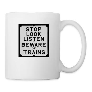 Vintage Beware of Trains sign - Mug - white - Right