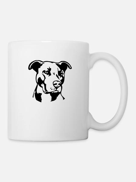 Pitbull einfarbig - Hund Kampfhund - Tasse - Weiß
