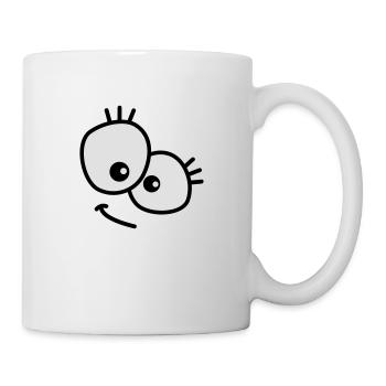 Cute looking cartoon face with big eyes - Mug - white - Right