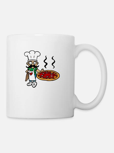 dessin rigolo de chef cuistot pizza pizzeria - Mug blanc - blanc