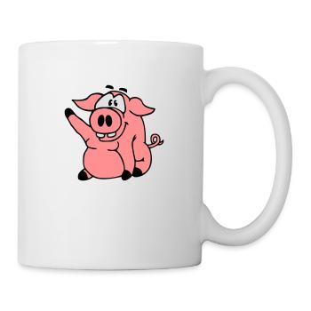 Cute cartoon comic pig waves friendly - Mug - white - Right