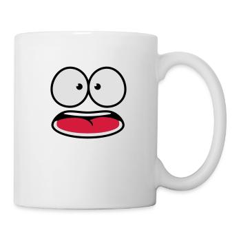 Erschrocken Unsicher guckendes Cartoon Gesicht - Tasse - Weiß - Rechts