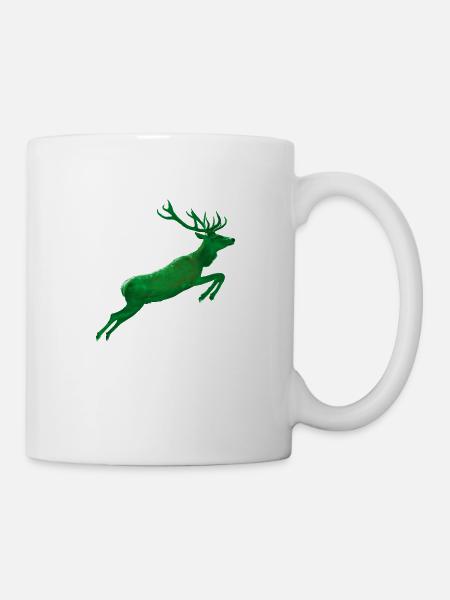 Hirsch springt ins Grüne - Tasse - Weiß