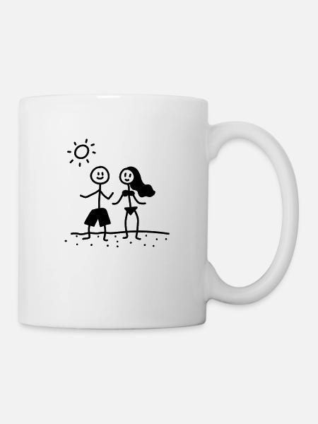 Paar am Strand - line - Tasse - Weiß
