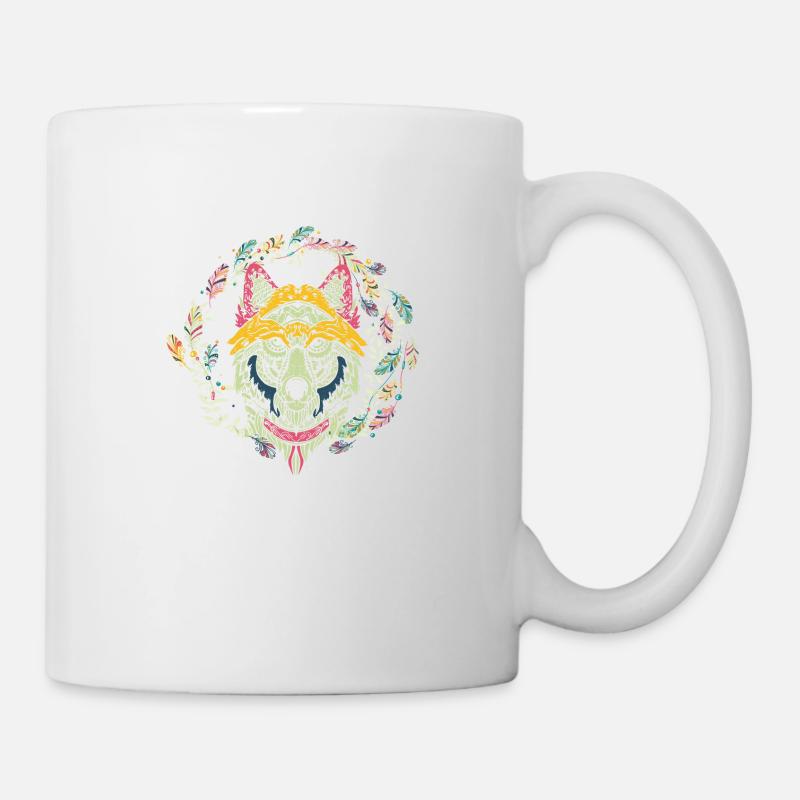 Colorful Tribal Wolf Dreamcatcher - Mug - white