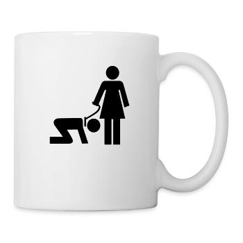 Frau mit Mann an der Leine - Tasse - Weiß - Rechts