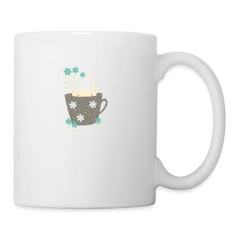 Funny cat in cup Hello gift flowers - Mug - white - Right