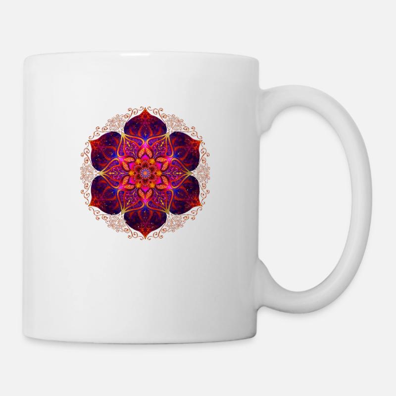 Rote Mandala Blume - Tasse - Weiß
