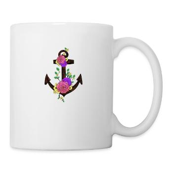 Anker mit Blumen Geschenk Rosenkranz Kreuzfahrt - Tasse - Weiß - Rechts