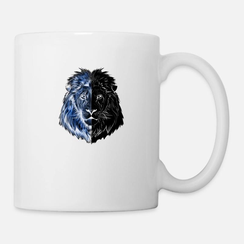 Un beau lion dessiné en noir et bleu - Mug blanc - blanc