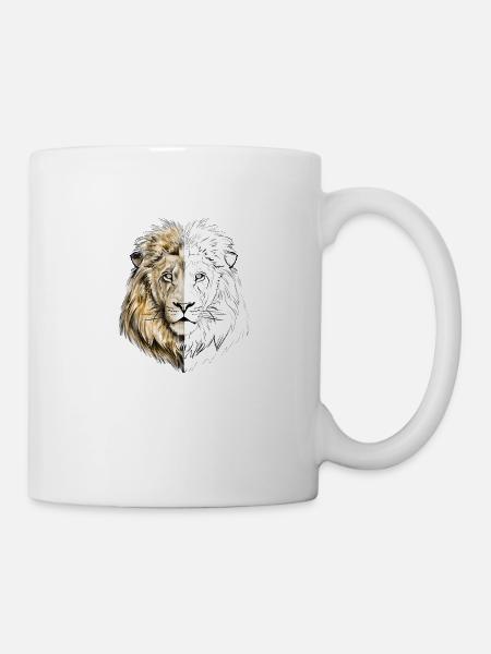 A lion drawn in gold and white - Mug - white