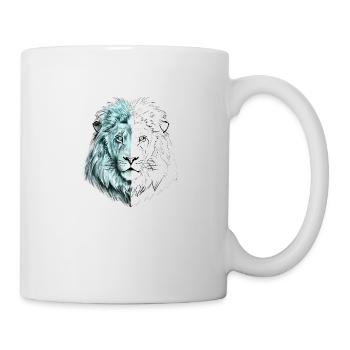 Ein gezeichneter hübscher Löwe in Blau und Weiß - Tasse - Weiß - Rechts