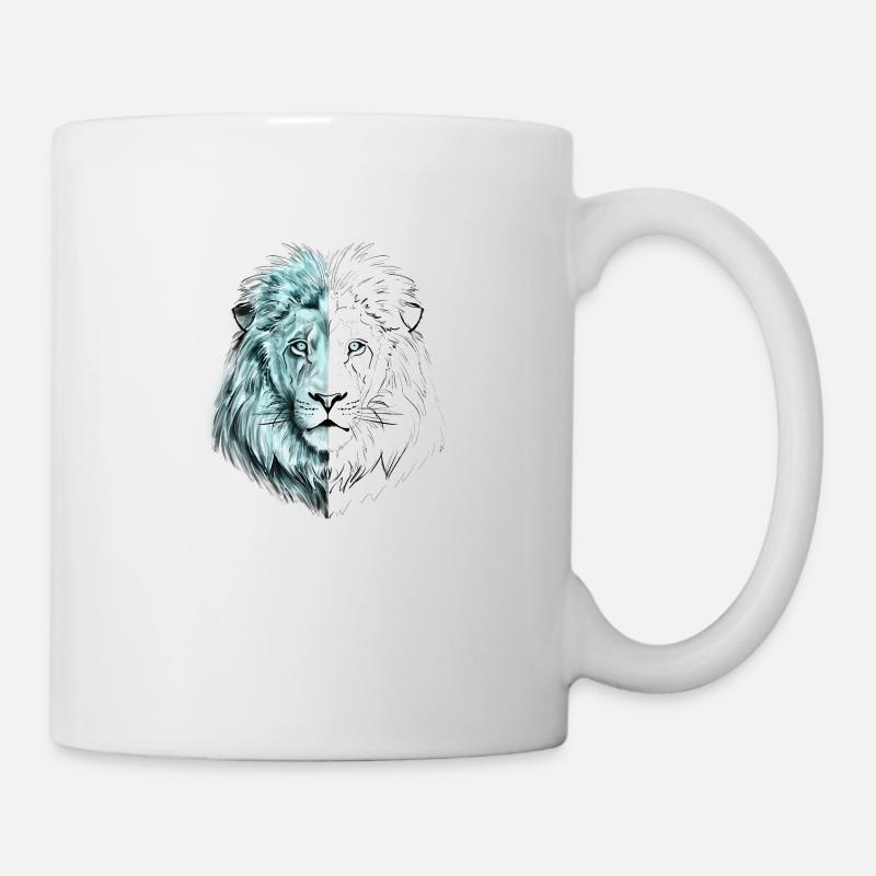 Ein gezeichneter hübscher Löwe in Blau und Weiß - Tasse - Weiß