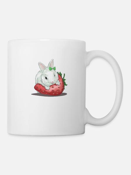 Süßer Hase auf Erdbeere - Tasse - Weiß