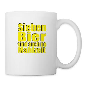 Sieben Bier sind auch ne Mahlzeit Mann Statement - Tasse - Weiß - Rechts
