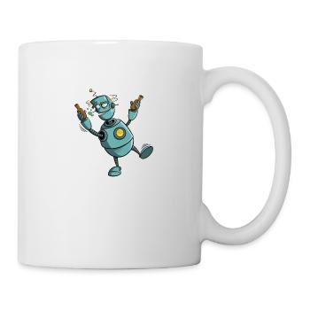 Roboter mit Bier - alles dreht sich - Tasse - Weiß - Rechts
