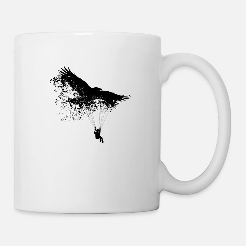 Paraglider with raven (black) - Mug - white