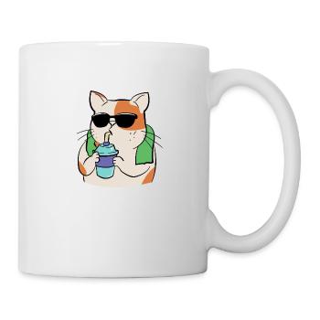 Cat playing sports with drinking cup and towel - Mug - white - Right