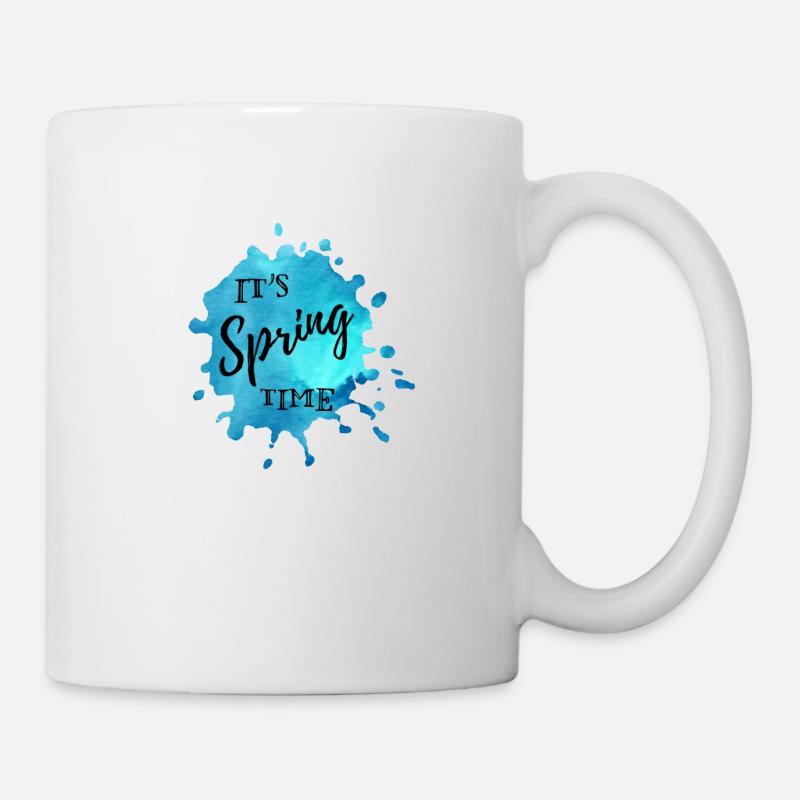 Farbklecks Blau "It's Spring Time" - Tasse - Weiß