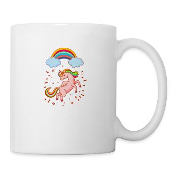 Weibliches glückliches Einhorn mit Regenbogen - Tasse - Weiß - Rechts