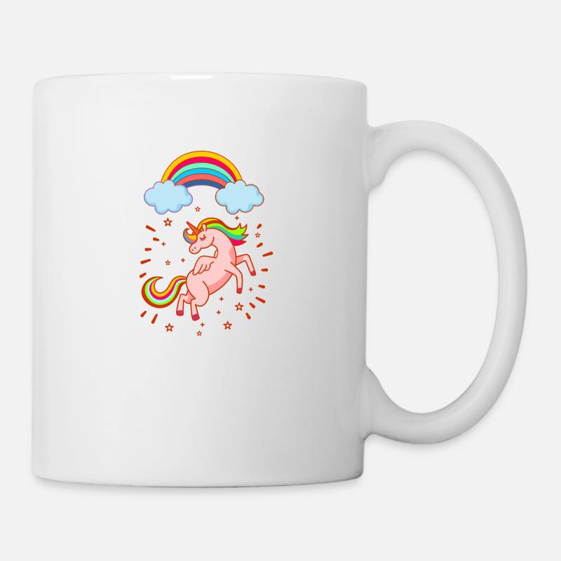 Female happy unicorn with rainbow - Mug - white