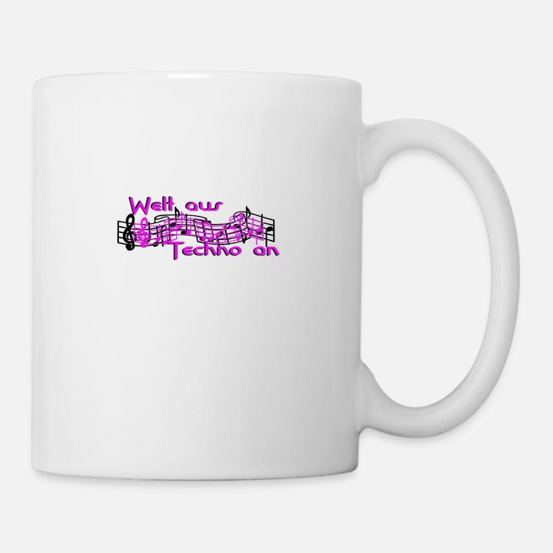 Welt aus Techno an Schriftzug - Tasse - Weiß