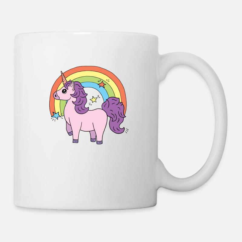 Einhorn Elsbeth vor einem Regenbogen - Tasse - Weiß