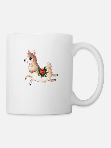 Springendes Comic Lama - Tasse - Weiß