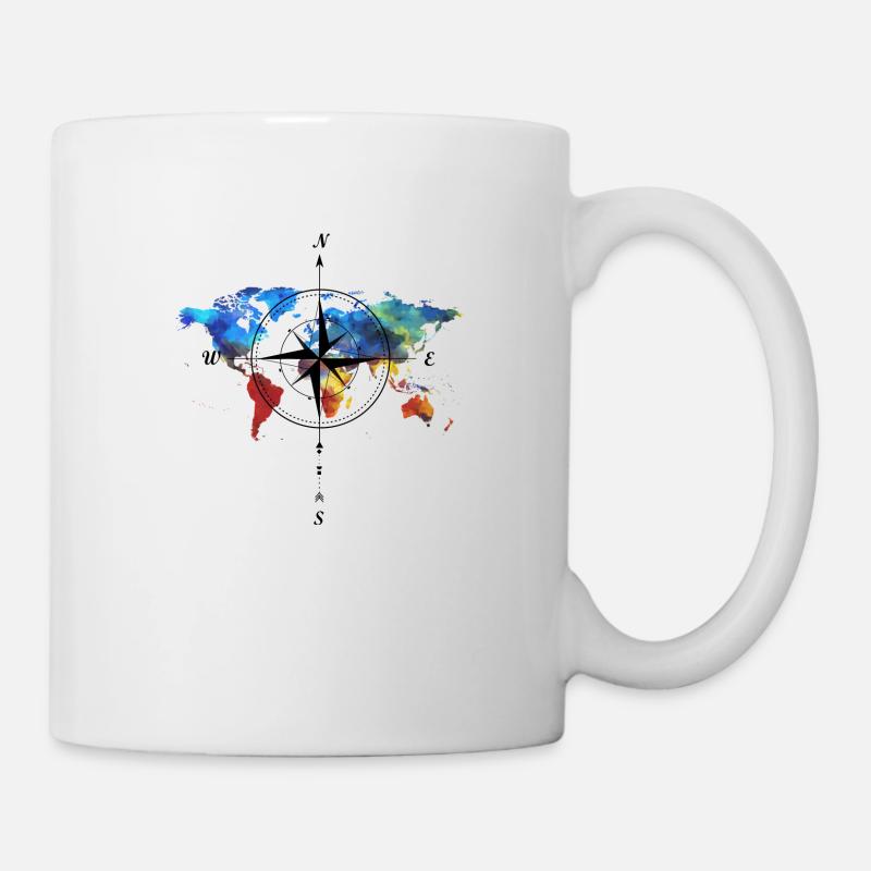 Boussole avec carte du monde - Mug blanc - blanc