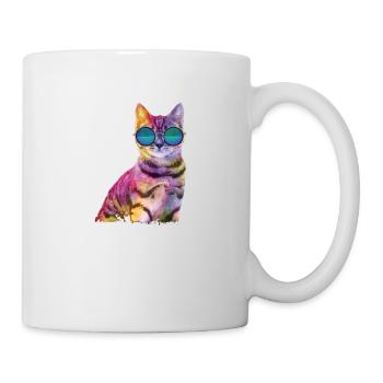 Rave Cat colorful cat with glasses - Mug - white - Right