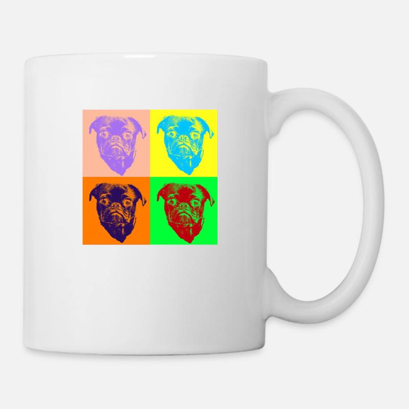 Pop Art Style Süßer Mops Hundekopf - Geschenkidee - Tasse - Weiß