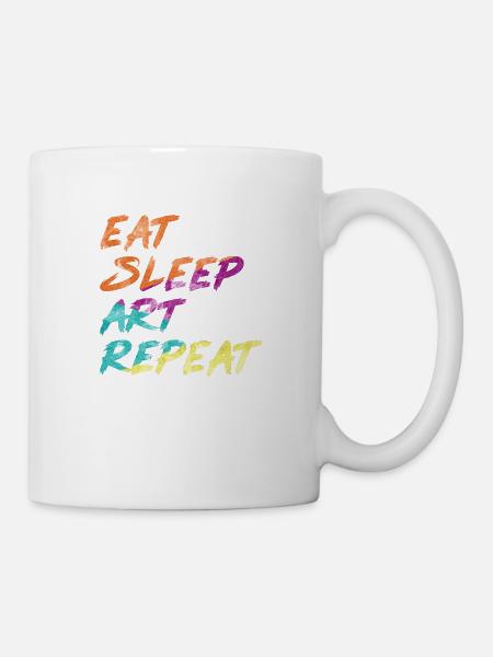 Kunst Wasserfarbe eat sleep art repeat - Tasse - Weiß