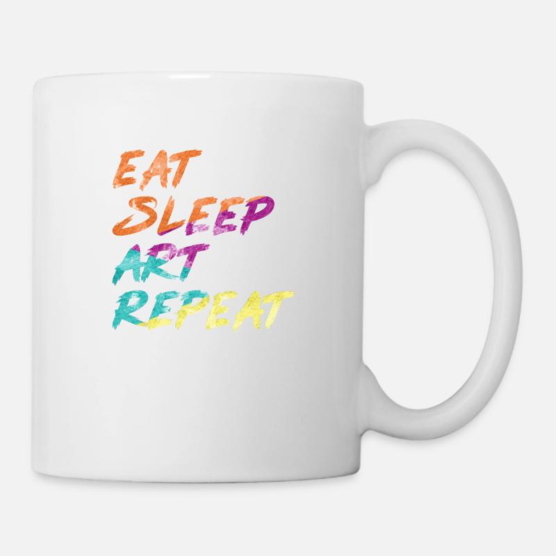 Kunst Wasserfarbe eat sleep art repeat - Tasse - Weiß