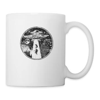 Alien UFO enlève un logo de chien et de propriétaire - Mug blanc - blanc - Droite