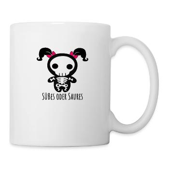 Süßes oder Saures Helloween Skelett Pinke Zöpfe - Tasse - Weiß - Rechts