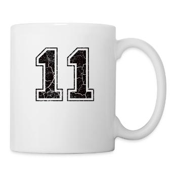 Zahl 11 im Used Look - Tasse - Weiß - Rechts