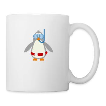 Comic Pinguin taucher mit Schnorchel & Schwimmring - Tasse - Weiß - Rechts