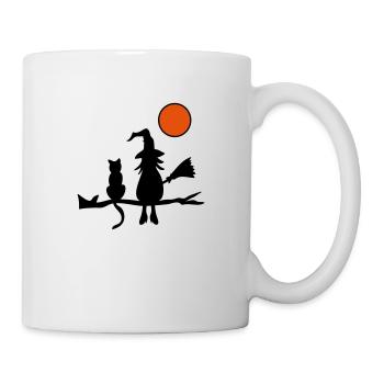 Hexe mit Katze - Tasse - Weiß - Rechts