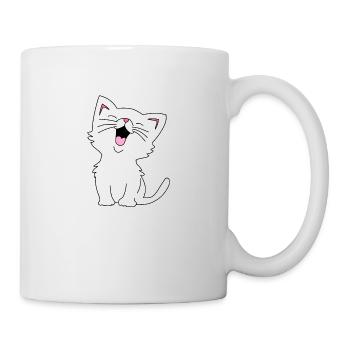 cute cat white laughing illustration - Mug - white - Right