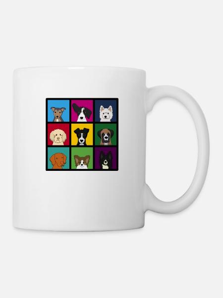 9_hundekoepfe_bunt - Tasse - Weiß