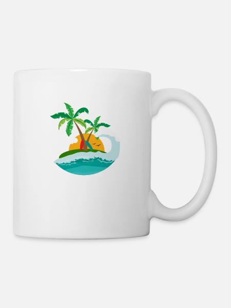 Surf - coucher de soleil plage palmier et arbre - Mug blanc - blanc