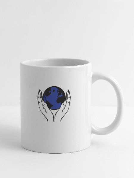 welt in händen - Tasse - Weiß - Rechts
