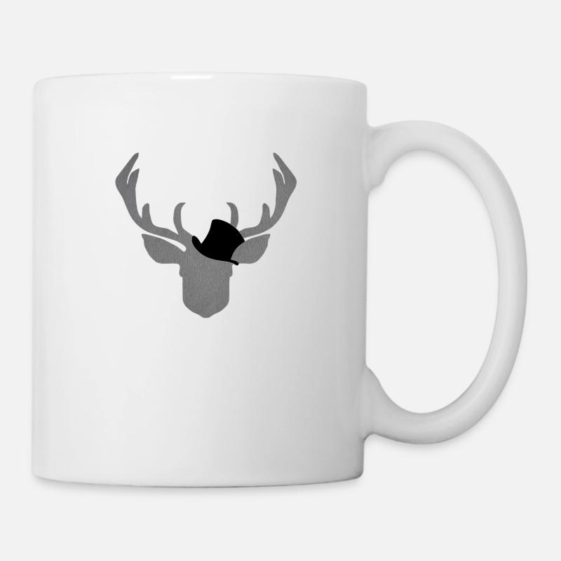 Hirsch mit Zylinder schwarz mit Textur Tracht - Tasse - Weiß