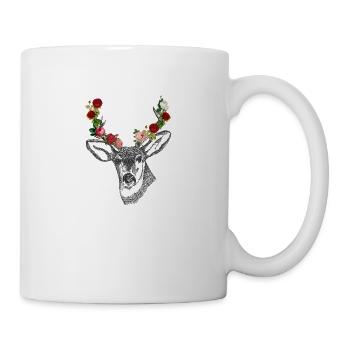 Hirsch Rosen Geweih Geschenkidee - Tasse - Weiß - Rechts