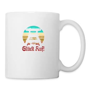 Retro Sunset Glück Auf! Vintage Bergbau Logo Zeche - Tasse - Weiß - Rechts