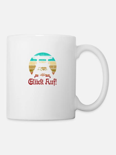 Retro Sunset Glück Auf! Vintage Bergbau Logo Zeche - Tasse - Weiß