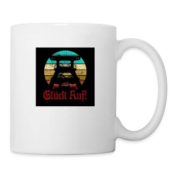 Retro Sunset Glück Auf! Vintage Bergbau Logo Zeche - Tasse - Weiß - Rechts